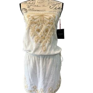 Strapless White and Gold Embroidered Dress